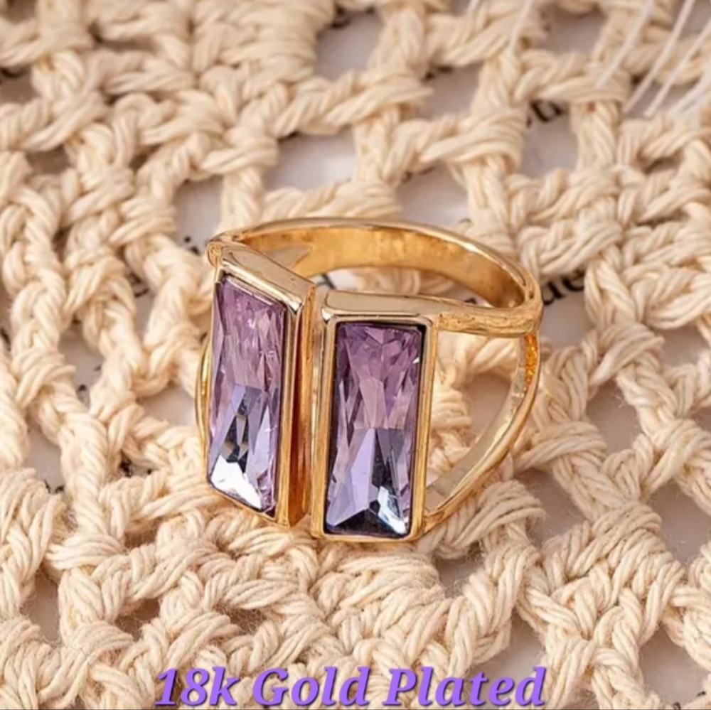 18k Gold Plated Lavender Gemstone Ring NWT Fast Ship. Adjustable.